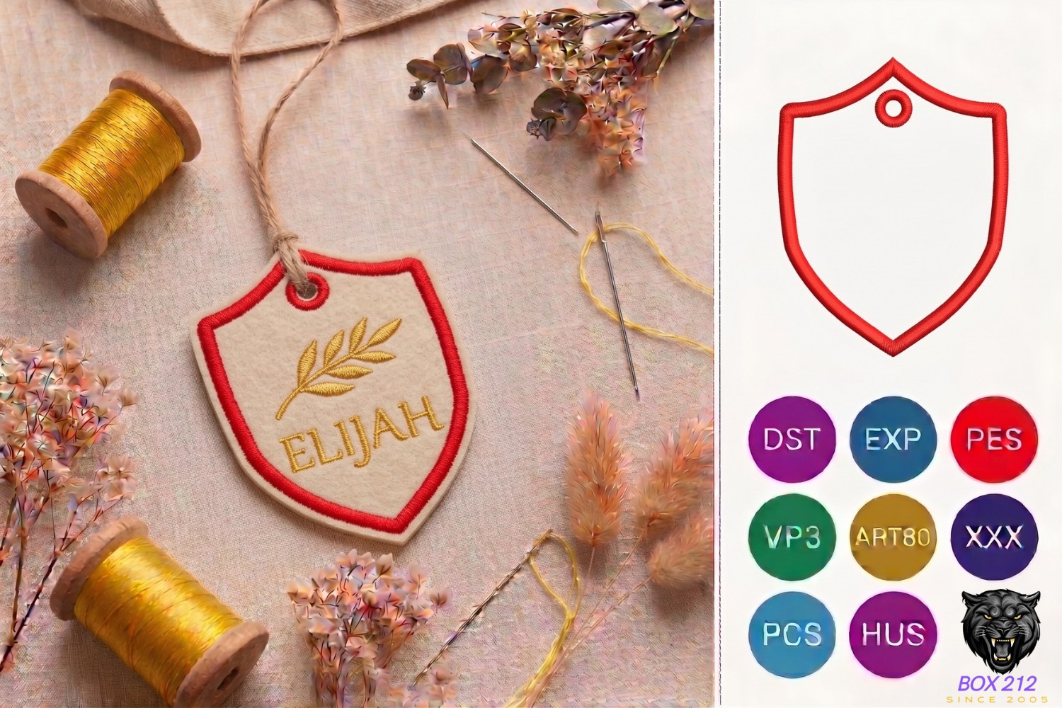 Shield Bag Tag Embroidery Design · Creative Fabrica