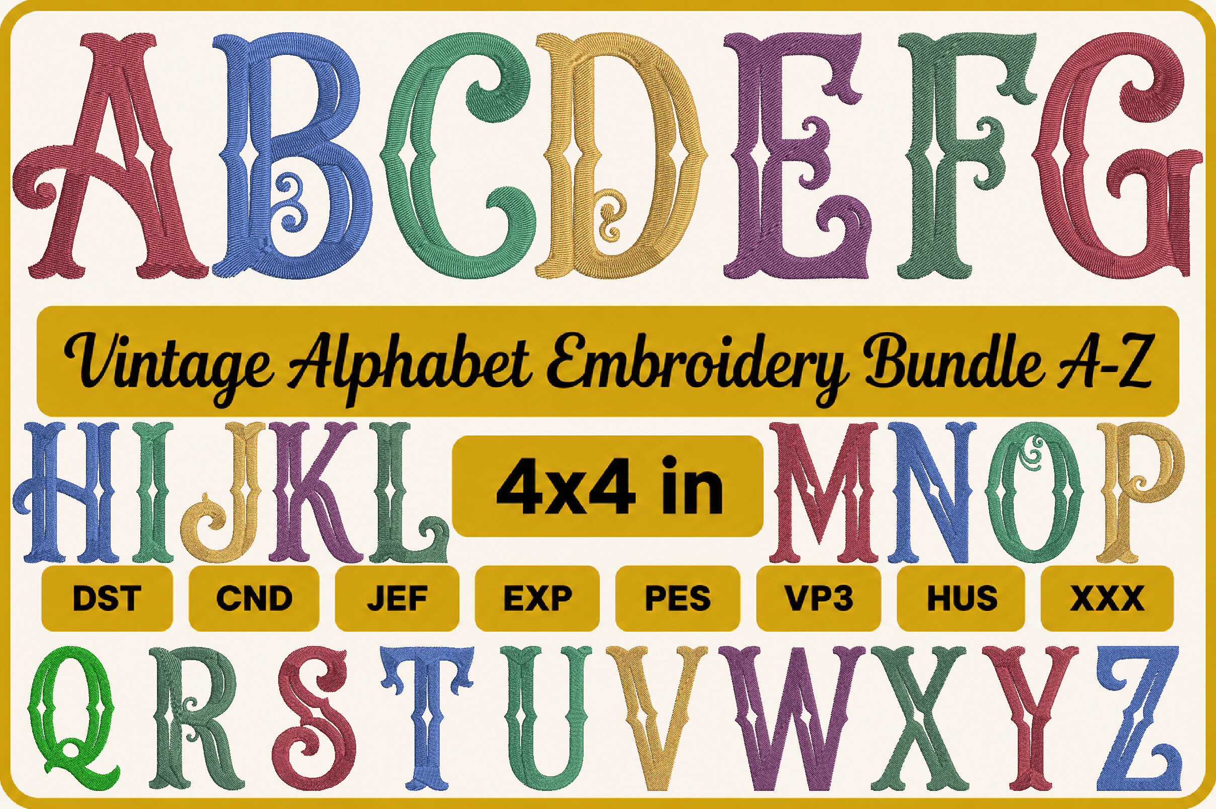 Vintage Alphabet Embroidery Bundle a-Z · Creative Fabrica